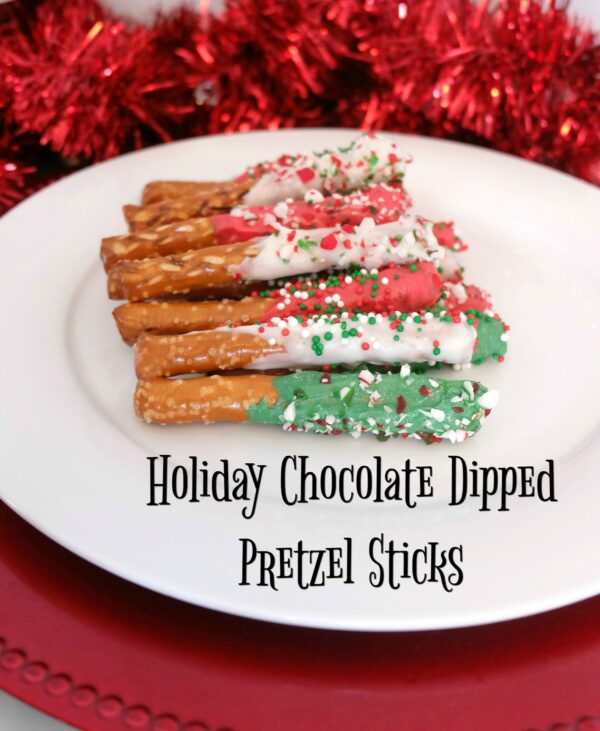 Holiday Chocolate Dipped Pretzel Sticks