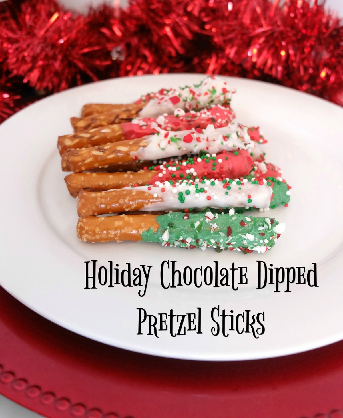 Holiday Chocolate Dipped Pretzel Sticks