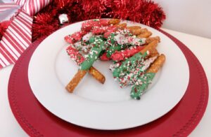 Holiday Chocolate Dipped Pretzel Sticks