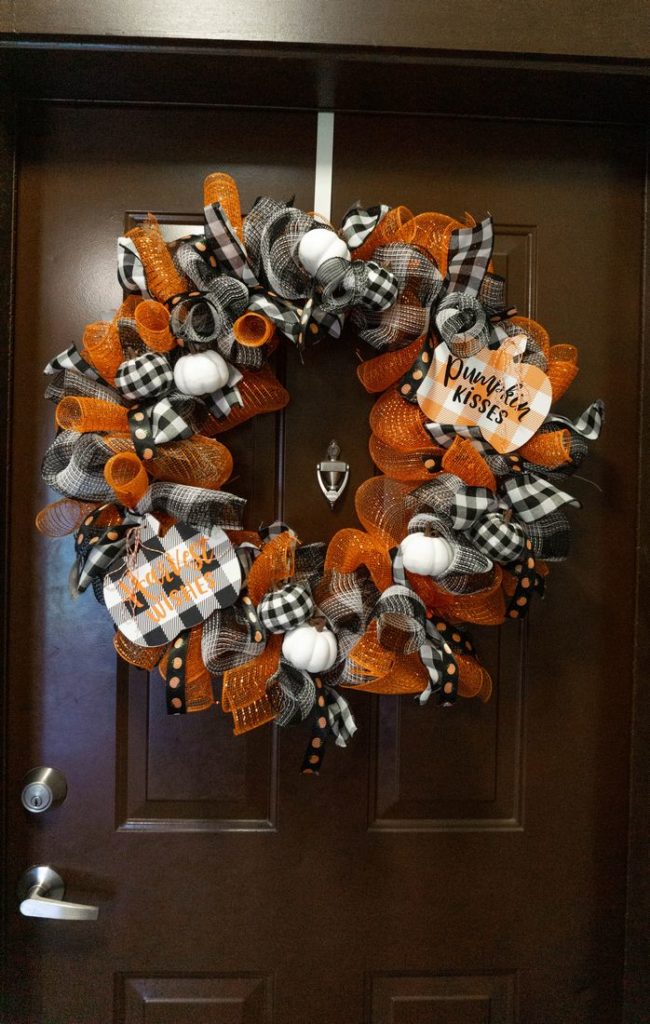 Fall Pumpkin Buffalo Plaid Wreath by Mooshu Jenne
